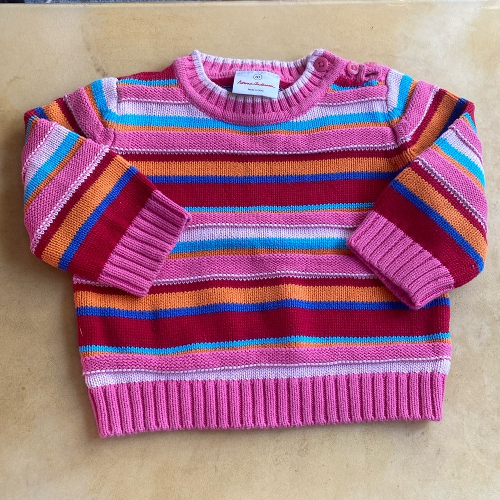 Hanna Andersson Toddler Girl 18-24m 80cm Combed Cotton Sweater Red Pink Stripe